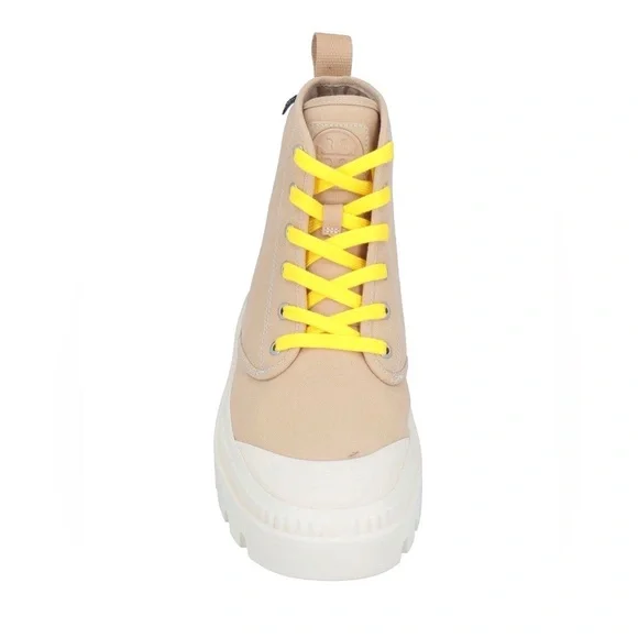 Tory Burch Trendy Beige High-Top Sneakers with Yellow Laces - Picture 4 of 4